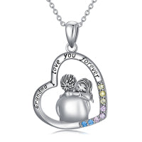 Cubic Zirconia Grandma Grandmother Necklace in White Gold Plated Sterling Silver